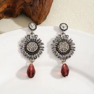 Elegant Silver and Brown Crystal Drop Earrings